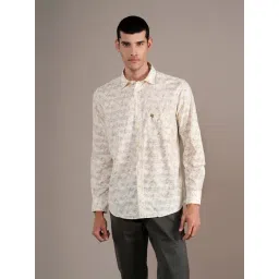 Cantabil Off White Cotton Regular Fit Printed Shirt-picture-38