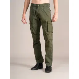 Cantabil Olive Green Cotton Regular Fit Cargo Jeans-picture-21