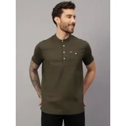Cantabil Olive Green Regular Fit Henley T-Shirt-picture-29