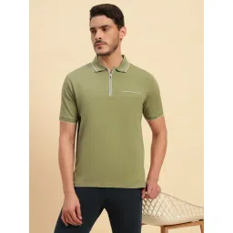 Cantabil Olive Green Regular Fit Solid Polo T-Shirt-picture-36