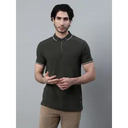 Cantabil Olive Poly Cotton Regular fit Solid Polo T-Shirts-picture-23