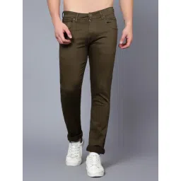 Cantabil Olive Regular Fit Lightly Washed Jeans-picture-31