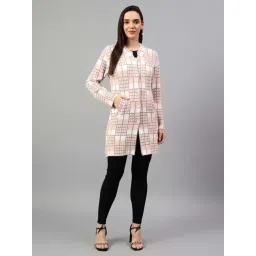 Cantabil Peach & White Checks Cardigan-picture-47