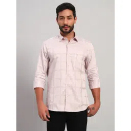 Cantabil Peach Cotton Regular Fit Checks Shirt-picture-34