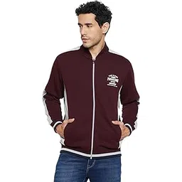 cantabil Printed Wine Full Sleeves Mock Collar Regular Fit Men Fleece Casual Sweatshirt | Casual Winter Sweatshirts for Men | Mens Sweatshirt for Winter Wear (P_MSWS00108_Wine)-picture-43