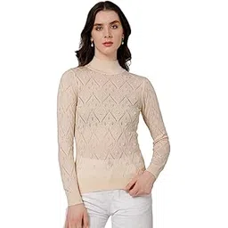 cantabil Self Design Beige High Neck Full Sleeves Regular Fit Women Casual Sweater | Casual Winter Sweater for Women | Ladies Sweater for Winter Wear (P_LSWT00077_Ivory)-picture-17