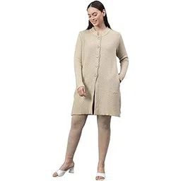 cantabil Self Design Mock Neck Full Sleeves Regular Fit Women Casual Sweater |Women Sweater for Winter Wear (P_LSWT00129_Beige)-picture-24