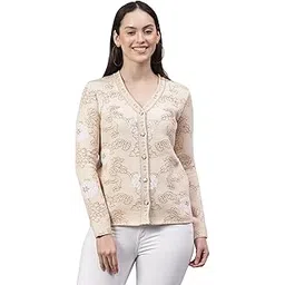 cantabil Self Design V-Neck Full Sleeves Regular Fit Women Casual Sweater| Women Sweater for Winter Wear (P_LSWT00137_Beige)-picture-25
