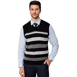 cantabil Striped V Neck Sleeveless Regular Fit Men Black Reversible Casual Sweater | Casual Winter Sweater for Men | Mens Sweater for Winter Wear (P_MSWT00089_Black)-picture-18