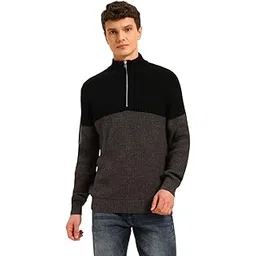 cantabil Sweater for Men l Winter Wear Acrylic Fabric Zipper Closure Mock Neck Regular Fit Colour Block Pattern (P_MSWT00158)-picture-17