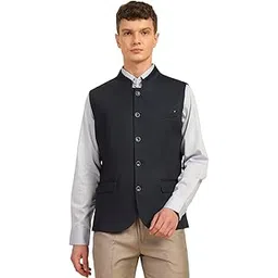 cantabil Waist Coat for Men l Premium Casual Waist Coat Regular Fit Mandarin Collar Cotton Fabric Self Design Pattern (P_MWCF00050)-picture-11