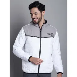 Cantabil White & Grey Regular Fit Hooded Jacket-picture-27