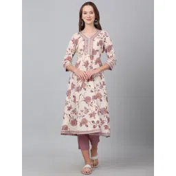 Cantabil White Cotton Regular Fit Floral Kurti Plazo Set-picture-33