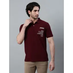 Cantabil Wine Poly Cotton Regular fit Print Polo T-Shirt-picture-47