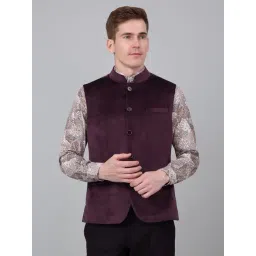 Cantabil Wine Polyester Regular Fit Solid Waistcoat-picture-25