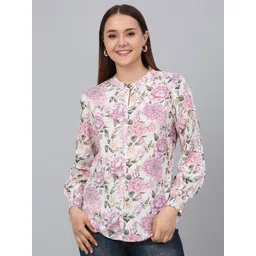 Cantabil Women Floral Printed Mandarin Collar Top-picture-17