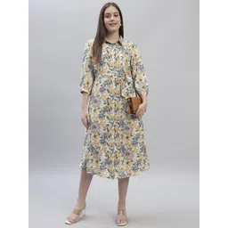 Cantabil Women Floral Printed Puff Sleeve Shirt Midi Dress image 3