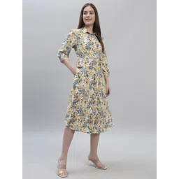 Cantabil Women Floral Printed Puff Sleeve Shirt Midi Dress image 4