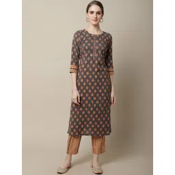 Cantabil Women Grey Floral Printed Regular Kurti with Trousers-picture-25