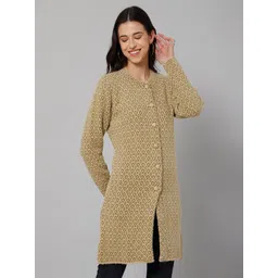 Cantabil Women Khaki Cable Knit Longline Cardigan-picture-17