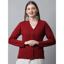Cantabil Women Maroon Cable Knit Cardigan-picture-16