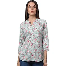 cantabil Women Multicolor Floral Printed Round Neck Regular Fit 3/4 Sleeves Casual Tunic | Casual Tunic for Women | Ladies Tunic for Casual Wear (P_LTNC00081_Multi)-picture-12