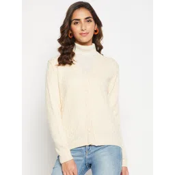 Cantabil Women Off White Cable Knit Cotton Cardigan-picture-18