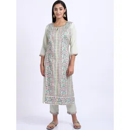 Cantabil Women Sea Green Floral Printed Kurta with Trousers-picture-30