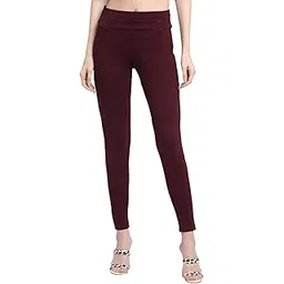 cantabil Women's Regular Fit Solid Cotton Blend Wine Jeggings (LJEG000003-WINE)-picture-12