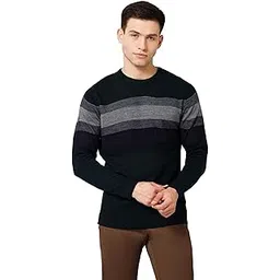 Men Navy Blue Striped Round Neck Full Sleeves Regular Fit Men Casual Sweater | Casual Winter Sweater for Men | Men Sweater for Winter Wear (P_MSWL00083_Navy)-image-5