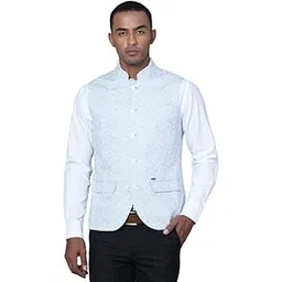Men's Printed Grey Mandarin Collar Waist Coat-image-10