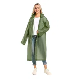 capichino Waterproof Rain Coat Hooded Universal Outdoor Water Resistant Rainwear Suit for Men Women Boys & Girls (Universal, Dark Green) image 1