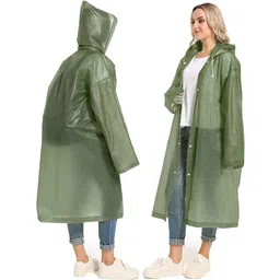 capichino Waterproof Rain Coat Hooded Universal Outdoor Water Resistant Rainwear Suit for Men Women Boys & Girls (Universal, Dark Green) image 3