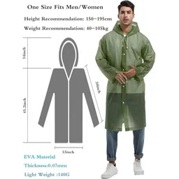capichino Waterproof Rain Coat Hooded Universal Outdoor Water Resistant Rainwear Suit for Men Women Boys & Girls (Universal, Dark Green) image 2
