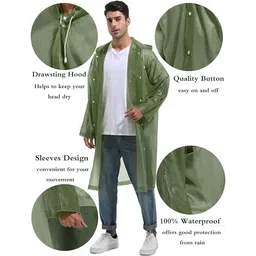 capichino Waterproof Rain Coat Hooded Universal Outdoor Water Resistant Rainwear Suit for Men Women Boys & Girls (Universal, Dark Green) image 4