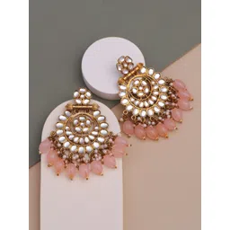 CAPILITE Jewellers Brass-Plated Kundan Studded And Pearls Beaded Floral Chandbalis-picture-19