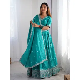 CAPITALHAVEN Embroidered Silk Semi-Stitched Lehenga & Unstitched Blouse With Dupatta-picture-15