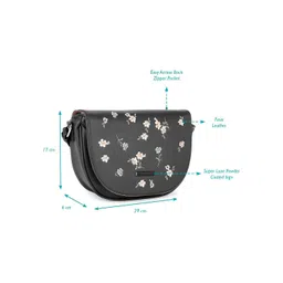 Caprese Black Floral Embroidered Half Moon Sling Bag with Non-Detachable Sling Strap image 1