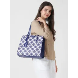 Caprese Blue Shibori Printed Medium Leather Satchel-picture-29