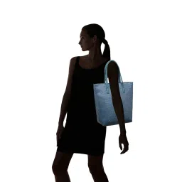 Caprese Gazza Teal Blue Textured Medium Tote Handbag image 2