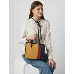 Caprese Ochre Birdy Striped Medium Leather Satchel-picture-12