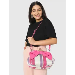 Caprese Pink Striped Large Sling Handbag-picture-29