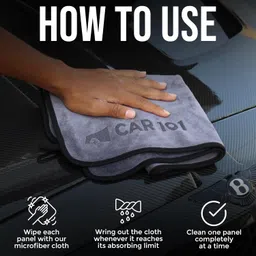 CAR101 500 GSM Micro Fiber Cloth for Car Cleaning Pack of 2, Grey - (75X35Cm) Ideal for Car, Glass & Bike Cleaning. Premium Car Care Product, Super Absorbent Microfiber Cleaning Towel image 3