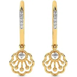 caratlane 14 KT Yellow Gold Gleaming Scallop Diamond Drop Earrings for Women-picture-11