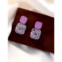 CareDone Square Brass Crystals Rhinestone Studs Earrings-picture-13