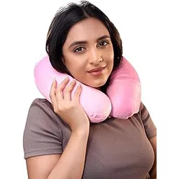CareFoam Neck Pillow for Travel in Flight/Car/Train for Sleeping, Neck Support | Lightweight Travel Pillow for Men and Women Premium Velvet Outer Cover (Pink)-picture-41