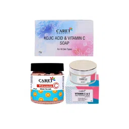 CARET ORGANIC Set Of 3 Kojic Acid Soap With Vitamin C Glow Scrub & Radiance Cream-picture-27