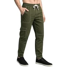 Cargo Trouser for Men & Boys | Lycra Solid Six-Pocket Pants | Casual & Streetwear Bottoms Green 28-picture-21