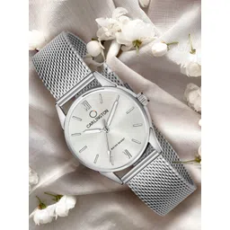 CARLINGTON Women Cream-Coloured & Silver Toned Stainless Steel Bracelet Watch CT2008-picture-12