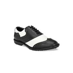 CARLO ROMANO Men Black & White Colourblocked Genuine Leather Formal Brogues-picture-14